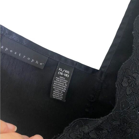 Apostrophe XL black satin camisole top with lace trim - Picture 5 of 8